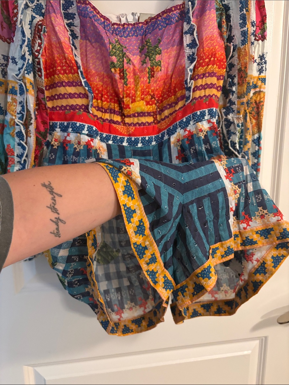 FARM Rio Bright Multicolor Floral Patchwork Romper - Picture 8 of 12